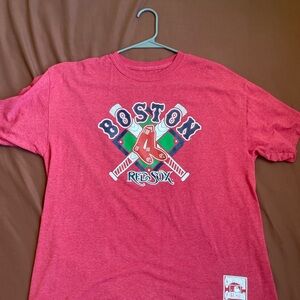 Mitchell & Ness Red Short Sleeve Tee with Boston Graphic